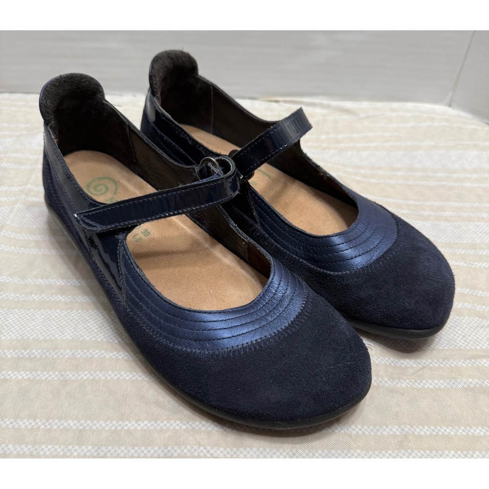 Naot Kirei Navy Blue Suede Leather Mary Jane Flats Womens 39 Comfort Shoes